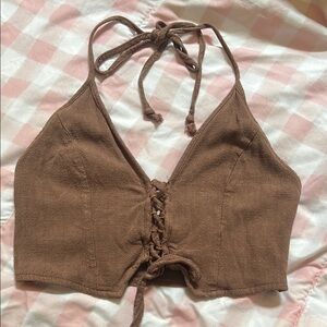 Pacsun Brown Lace-Up Halter Top